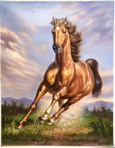 Original Hand-Painted Brown Horse Oil Painting Unmounted Canvas 30x40 inches - £562.26 GBP
