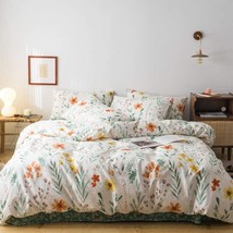 EAVD Garden Style Yellow Orange Flower Duvet Cover Full/Queen Soft 100% Cotton - £30.36 GBP
