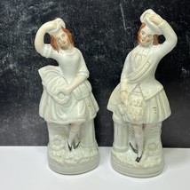 Pair Antique Staffordshire Figures Boy Girl Dancing 12.5&quot; Figurines - £68.65 GBP