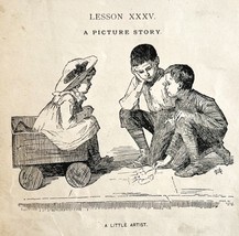 1878 Print A Little Artist Lessons In English 6 x 4.75&quot; Antique - $365.67 MXN