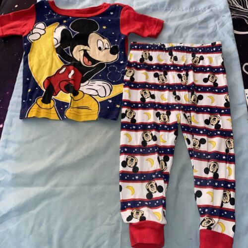 Primary image for Disney Mickey Mouse Baby Boy Pajamas 2T Shirt & Pants Blue Red Yellow Moon