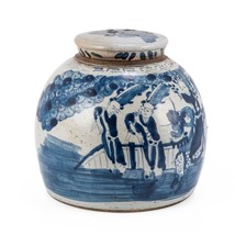 Blue &amp; White Vintage Ming Jar Enchanted Children Motif -  Large - £189.20 GBP