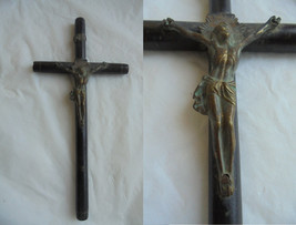 CONVENT CRUCIFIX CROSS in wood and bronze Original 1930s Tuscany Italy - £26.75 GBP
