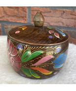 Vintage Wood Bowl Handpainted Flowers Trinket Holder Folk Art Tight Fitt... - £2.14 GBP