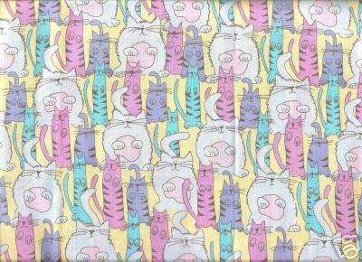 FUN CATS Yellow Pink Lavender Springs Fabric - $36.00