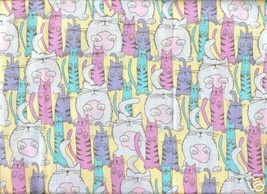 FUN CATS Yellow Pink Lavender Springs Fabric - £28.77 GBP