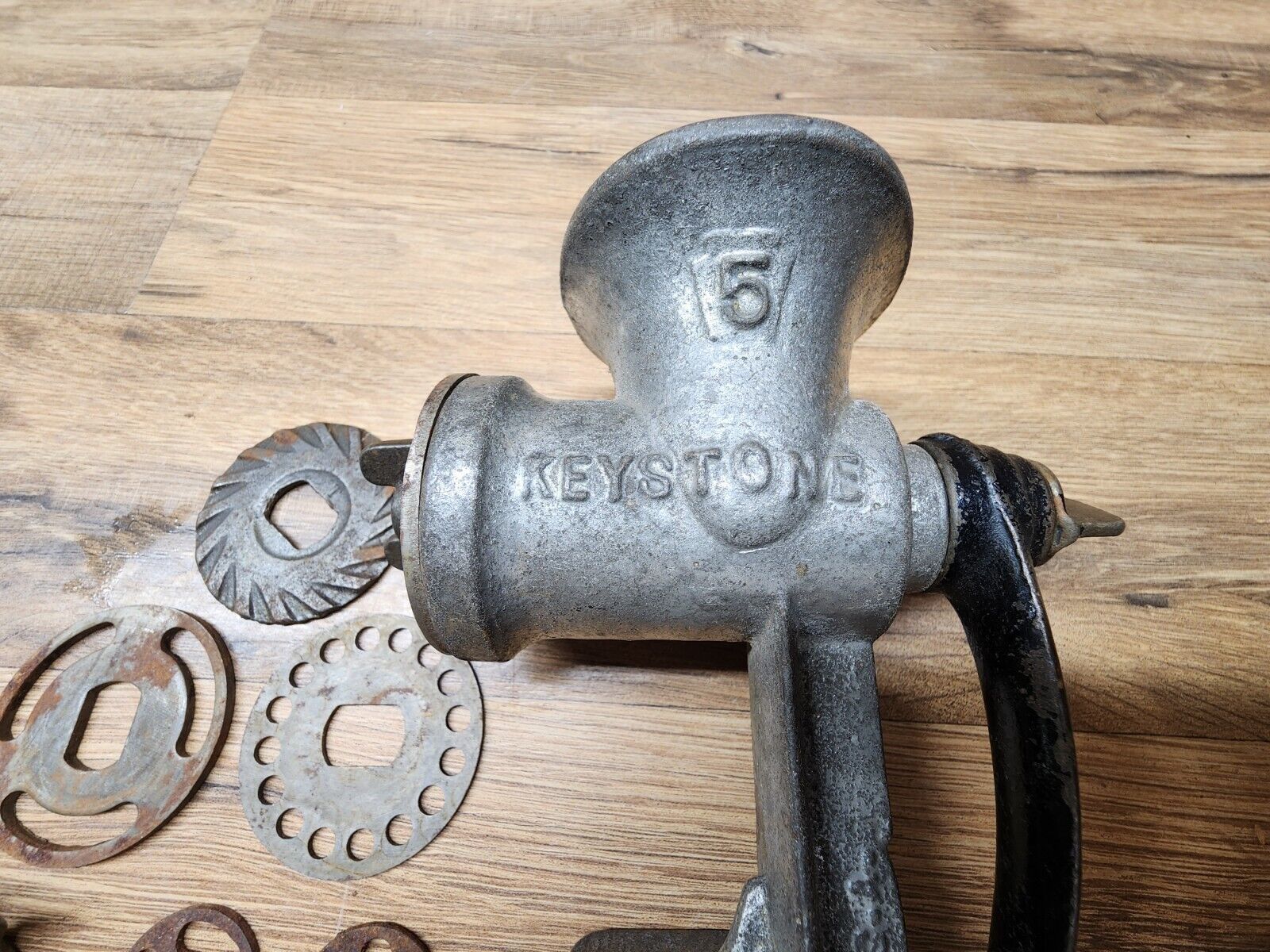 Vintage Keystone Meat Food Grinder No 5 Hand Crank Table Mount