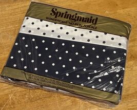 Vtg Springmaid Charmed Circle Navy Blue Polka Dots Twin Flat Sheet Wonde... - $24.74