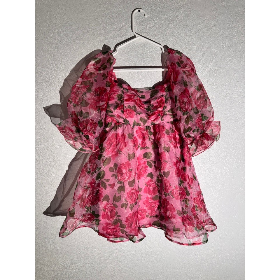Pink Floral Puff Sleeve Mini Dress -thirty thirty Size Small Item image 4