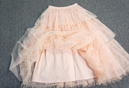 Blush Sparkly Layered Tulle Skirt Outfit Women Plus Size Party Tulle Midi Skirt image 4