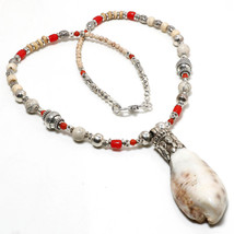 Cowrie Shell Red Coral White Beads Handmade Jewelry Necklace Nepali 18" SA 541 - £11.18 GBP