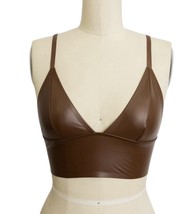 Faux Leather Longline Bralette Top Size S Dark Brown V-Neck Spaghetti St... - €17,10 EUR