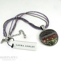 LAURA ASHLEY SILVER TONE PURPLE BEAD PENDANT NECKLACE RUSTIC STYLE NWT $35 - $15.79