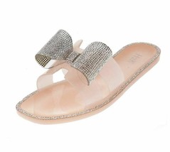 H2K Lucia Nude Fashion Jelly Slides Flip Flops Bow Sandals Bling Open To... - $29.89