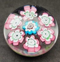 Vintage Glass Millefiori Pink Blue Large Flowers Paperweight PB204/11 - £46.85 GBP