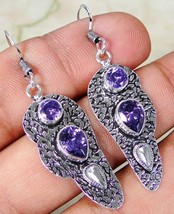 Quartz Amethyst &amp; 925 Silver Handmade Fashionable drop Earrings 51mm MA8-2643 - £42.96 GBP