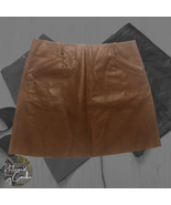 Joie Womens Cognac Brown Cow Leather Front Pockets A-Line Mini Skirt Size Medium - $125.00