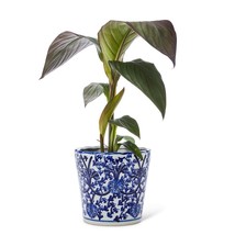 Ornate Taper Planter Indigo Blue Porcelain 7" High Elegant Pot with 6" Opening image 2