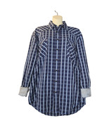 Panhandle Rough Stock Mens Medium Black Pearl Snap Plaid Blue Western Fl... - $25.42 CAD