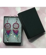 Earrings, Rose Native American Dreamcatcher, Fish hook ear wire, Beads, ... - $16.79
