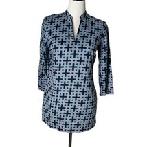 Brooks Brothers Womens Tunic Blue Geometric Printed Top 3/4 Sleeve Size Small - £15.63 GBP