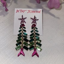 Betsey Johnson Gold Tone Fish Tree Chandelier Drop Earrings Crystal Accents NEW - £51.56 GBP