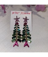 Betsey Johnson Gold Tone Fish Tree Chandelier Drop Earrings Crystal Acce... - $42.17 CAD