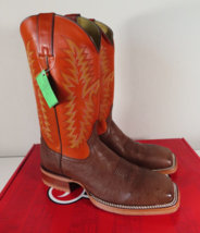 Justin Boots McLane Smooth Ostrich Square Toe Cowboy Mens Orange Brown Size 9.5D - £179.95 GBP