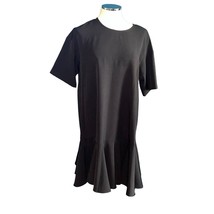 Adrianna Papell Black Short Sleeve Ruffle Flounce Drop Hem Shift Dress Size L - £25.54 GBP