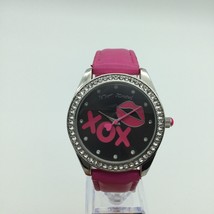 Betsey Johnson Kiss Watch Women Black Pink XOX Dial 40mm New Battery - £15.65 GBP