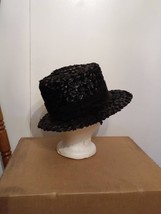 Womens Matte Fashions Boater Hat VTG Black Woven Ribbon Union Made USA s... - $19.75