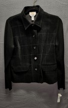 TALBOTS Sz 10P Black Faux Suede Knit Long Sleeves Button Front Shirt Jac... - $49.95