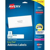 Avery 1&quot; x 4&quot; Laser White Address Labels 200 Labels 10 Sheets 5261 - £5.47 GBP