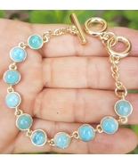 autentic blue LARIMAR round gemstone gold stainlees steel BRACELET #1 - $39.00