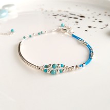 Dainty sterling silver 925 turquoise bracelet,stacking beaded thread delicate br - £39.34 GBP