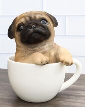 Realistic Adorable Pug Dog Teacup Statue 5.5&quot; Tall Pet Pal Puppy Pugs Fi... - €26,56 EUR
