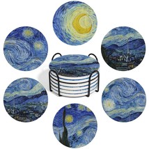 Drink Coasters With Holder, Coasters For Drinks-Set Of 6, Van Gogh Paintings Art - £24.35 GBP