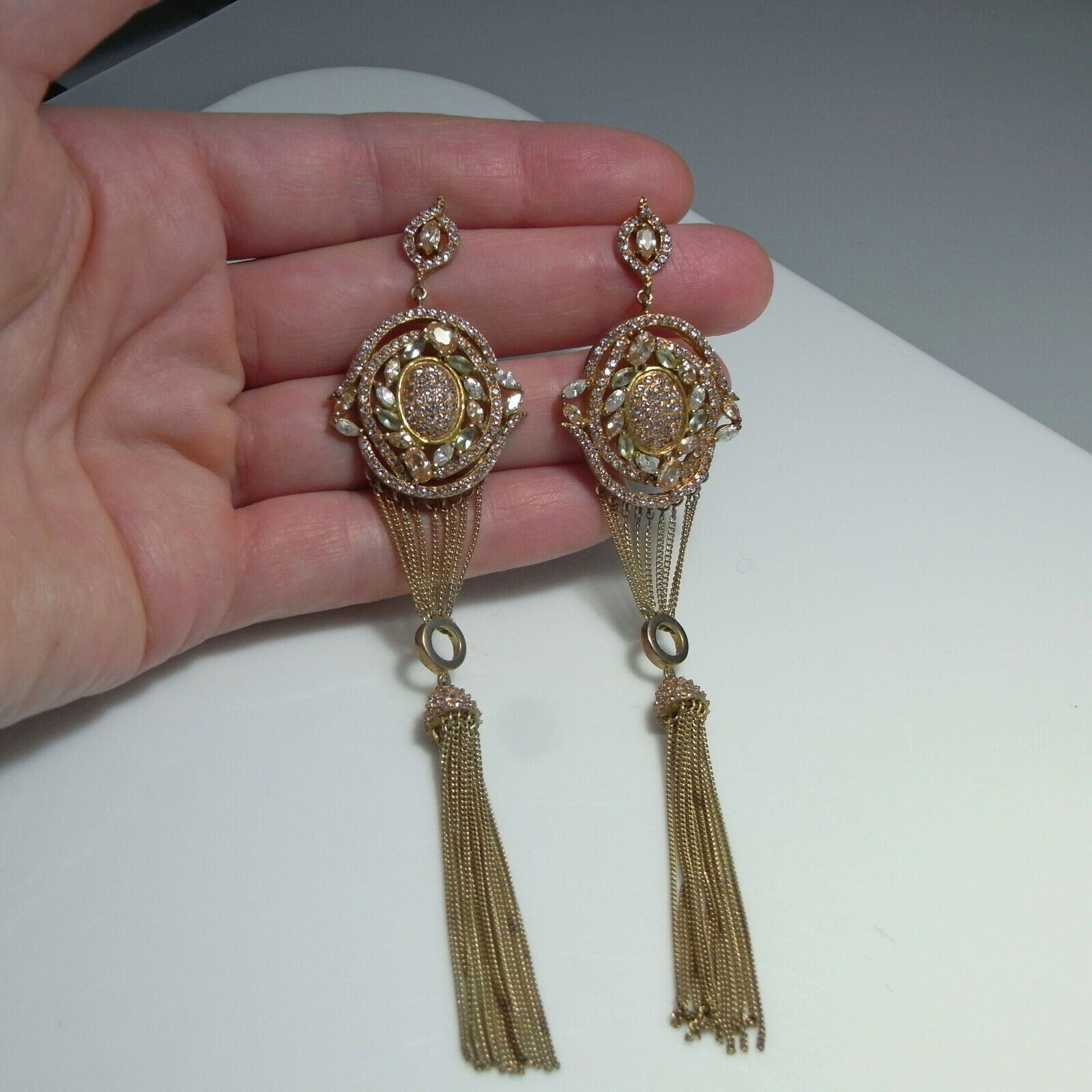 Chandelier Silver Earrings Shoulder Duster Long Drop Earrings Tassel Ear... - $264.87
