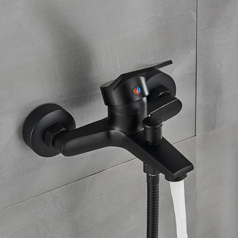House Home Matte Black Shower Faucet Wall Mount Bathroom Shower Faucet B... - £67.48 GBP