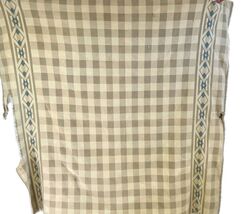 Vintage 40s Beige Blue  Reversible Camp Blanket 66 x 72 Cutter Deco Border - $1,206.14 MXN