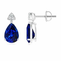 ANGARA 8x6mm Natural Sapphire Drop Earrings with Diamonds in Silver for Women - £631.50 GBP+