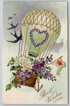 Hot Air Balloon Flowers in Basket Best Wishes to Fallingston PA Postcard A21 - £3.17 GBP