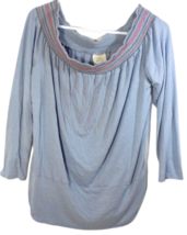 Knox Rose Women&#39;s XL Top Blouse Boho Oversized Elastic Neck 3/4 Sleeves Blue - £6.84 GBP