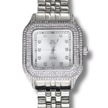 Men&#39;s Square Iced up Bezel 40mm Hip Hop CZ Silver Plated Metal Band Quar... - $27.99