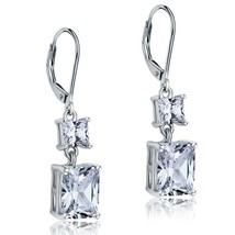 4Ct Princess Cut Diamond Lab Created Drop Dangle Earring&#39;s 14K White Gold Plated - £126.26 GBP