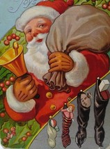 Santa Claus Father Christmas Postcard Sack Of Toys Bell Row Of Stockings 1909 - $22.50