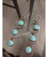 925 Sterling Silver Two-sided Turquoise Red Onyx Dangle Hook Earrings Fr... - $927.89 MXN