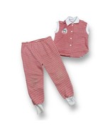 Vintage 90s Panda Logo Stripe Outfit Button Sweatshirt Pants Set Sz Yout... - £19.60 GBP