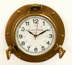 Antique Marine Brass Ship Porthole Clock 22.86 cm Nautical Wall Clock Home Decor - £37.73 GBP
