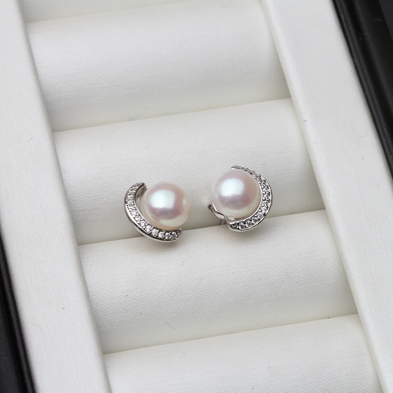 Real 925 Silver Earring With Pearls For Women,White Black Stud Freshwate... - $15.52